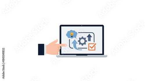 Laptop screen displaying business process optimization and workflow automation icons.