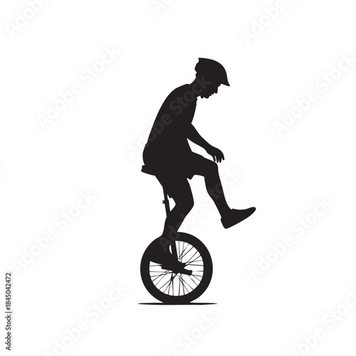 Silhouette vector of a man riding a unicycle, showcasing balance, agility, and unique cycling skill