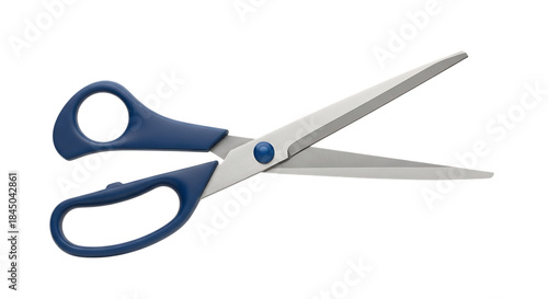 Blue handled scissors on white background
