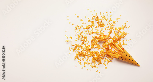 Confetti glitter with gold color in vibrant mood for celebration and party concepts.decoration ornaments background