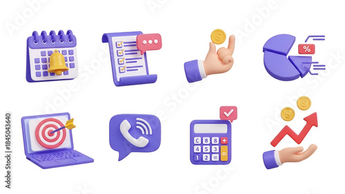 3d set of business, finance, and planning icons for organization and growth