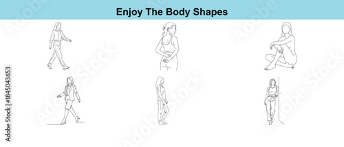 Black and white illustrations of various body shapes in different poses