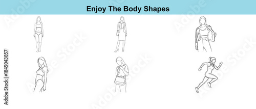 Collection of various human body shapes in different poses and movements