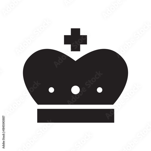 Bold, black silhouette of a highly stylized royal crown with geometric points and curves, which gives it a distinctly modern look. Related to authoritative, majestic royalty symbolism, luxury, success
