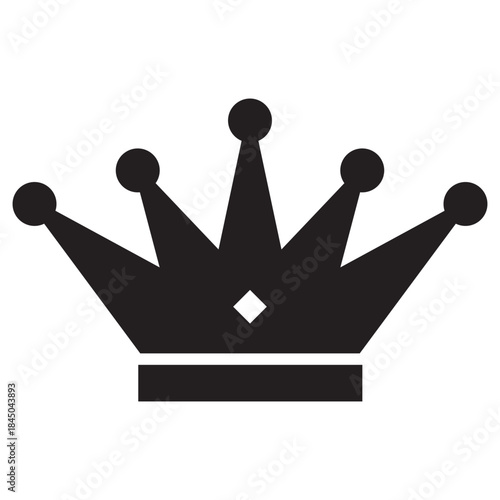 Bold, black silhouette of a highly stylized royal crown with geometric points and curves, which gives it a distinctly modern look. Related to authoritative, majestic royalty symbolism, luxury, success