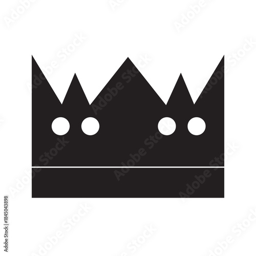 Bold, black silhouette of a highly stylized royal crown with geometric points and curves, which gives it a distinctly modern look. Related to authoritative, majestic royalty symbolism, luxury, success