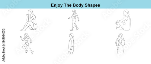 Three different body shapes in line art style on