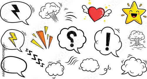 Hazard symbol in black and white color with exclamation symbol in different shapes stroke style. Caution symbols set with exclamation mark in various shapes.