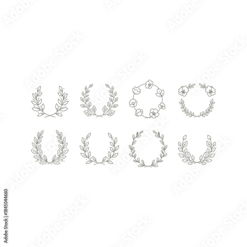 Floral alphabet set: Vintage vector illustration of ornate floral font letters A and Z framed by a leaf wreath pattern