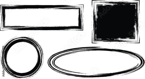 Set different circle brush strokes, hand drawn paint brush circle logo frame