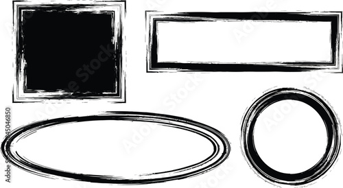 Set different circle brush strokes, hand drawn paint brush circle logo frame