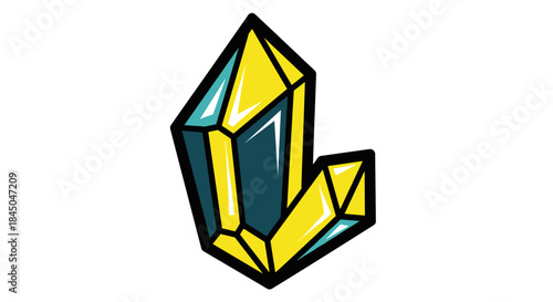 Illustration of a yellow and teal crystal formation with black outlines on a white background.