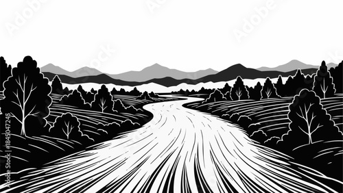 landscape with mountains and trees