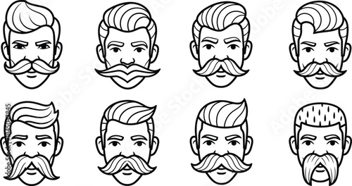 Silhouette profiles display detailed beards and hairstyles in black and white, expressing stylish masculine features