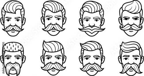 Silhouette profiles display detailed beards and hairstyles in black and white, expressing stylish masculine features