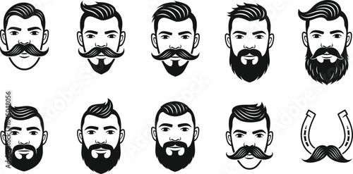 Silhouette profiles display detailed beards and hairstyles in black and white, expressing stylish masculine features