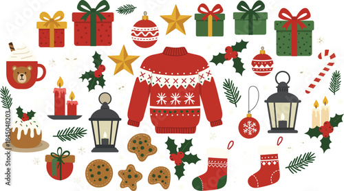 Cozy christmas scene with sweater and decorations