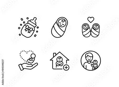 Baby Shower Newborn Twins Adoption Foster Care Babysitter Minimal Bold Line Icon