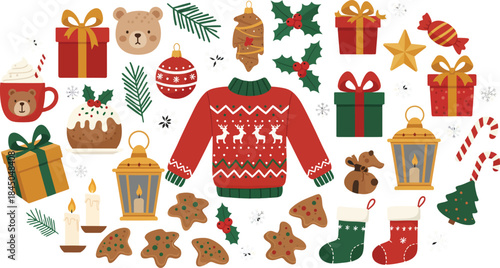 Cozy christmas sweater surrounded by holiday decorations
