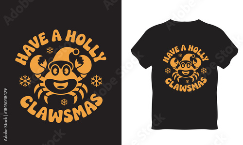 Clawsmas Crab with Santa Hat Funny Christmas T-Shirt Vector Design