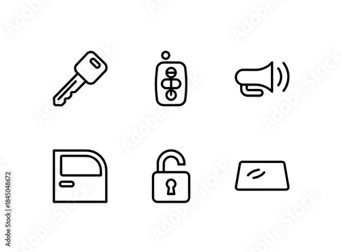 Car Key Remote Key Car Alarm Car Lock Car Door Car Window Minimal Bold Line Icon