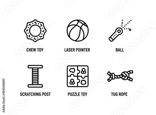 Chew Toy Ball Laser Pointer Scratching Post Puzzle Toy Tug Rope Minimal Bold Line