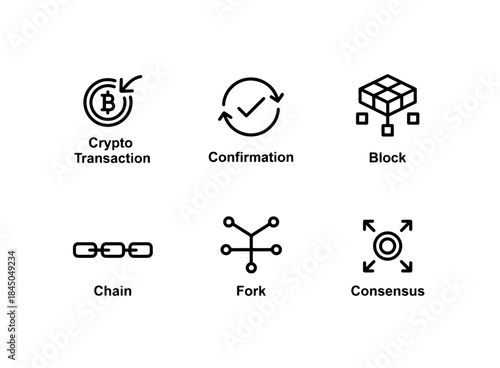 Crypto Transaction Confirmation Block Chain Fork Consensus Minimal Bold Line Icon