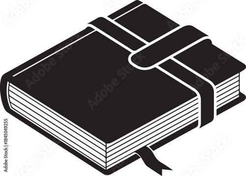 Simple black silhouette of a closed journal or notebook with a bookmark