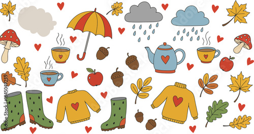 Cozy autumn day with warm drinks and rain