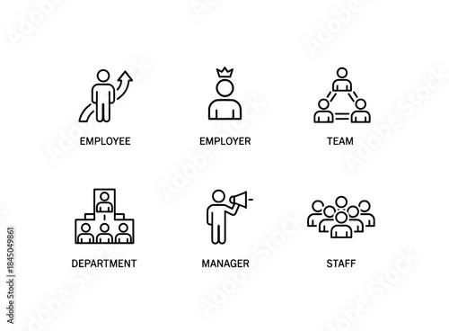 Employee Employer Team Department Manager Staff Minimal Bold Line Icon Set