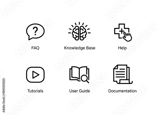 FAQ Knowledge Base Help Tutorials User Guide Documentation Minimal Bold Line Icon