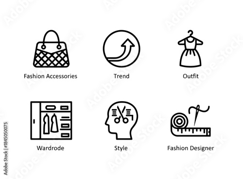 Fashion Accessories Trend Outfit Wardrobe Style Fashion Designer Minimal Bold Icon Set
