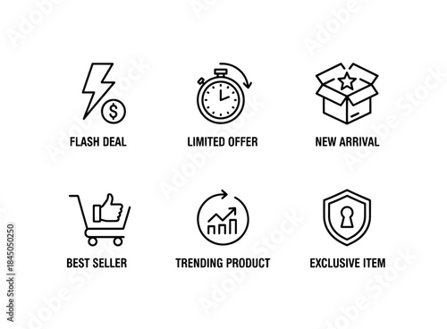 Flash Deal Limited Offer New Arrival Best Seller Trending Product Exclusive Item Minimal Bold Icon Set