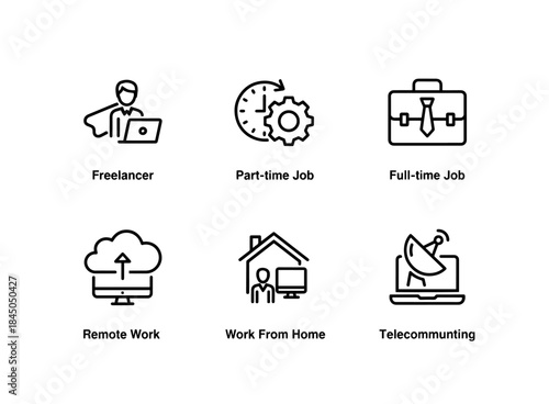 Freelancer Part Time Job Full Time Job Remote Work Work From Home Telecommuting Minimal Icon Set