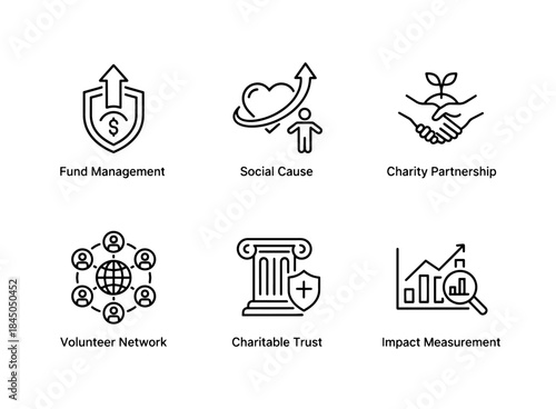 Fund Management Social Cause Charity Partnership Volunteer Network Charitable Trust Minimal Icon Set