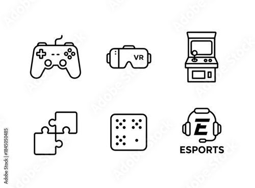 Game Controller VR Gaming Arcade Machine Puzzle Board Game Esports Minimal Bold Icon Set