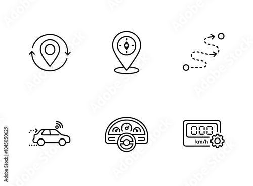 GPS Navigation Location Pin Map Route Vehicle Tracking Dashboard Odometer Minimal Icon Set