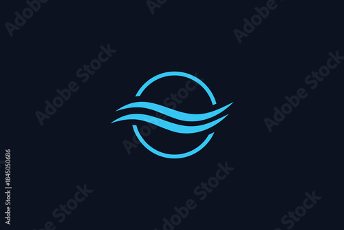 Modern Minimal Ocean Wave Logo Design on Blue Background