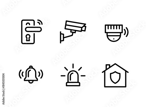 Home Security Smart Door Lock CCTV Camera Smoke Detector Doorbell Alarm System Minimal Icon Set