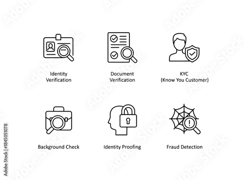 Identity Verification Document Verification KYC Know Your Customer Background Check Minimal Icon Set