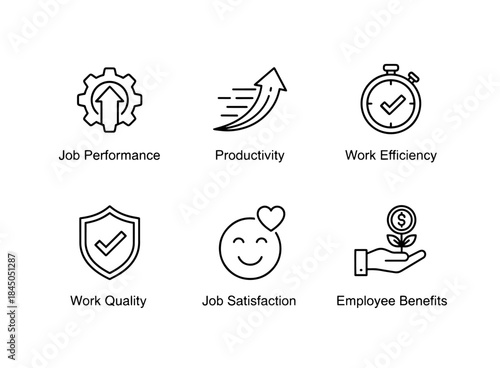 Job Performance Productivity Work Efficiency Work Quality Job Satisfaction Employee Minimal Icon Set
