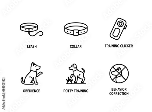 Leash Collar Training Clicker Obedience Potty Training Behavior Correction Minimal Icon Set
