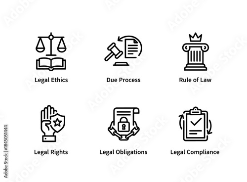 Legal Ethics Due Process Rule of Law Legal Rights Legal Obligations Legal Compliance Minimal Icon Set