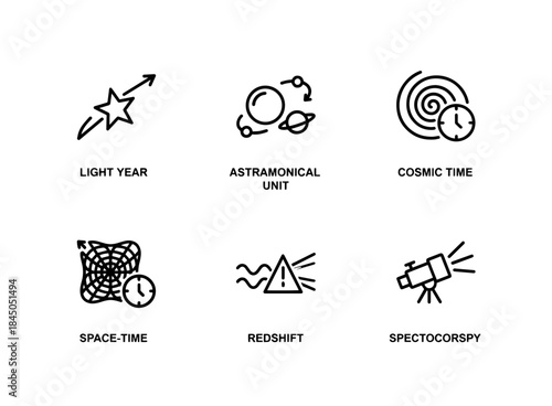 Light Year Astronomical Unit Cosmic Time Space Time Redshift Spectroscopy Minimal Icon Set