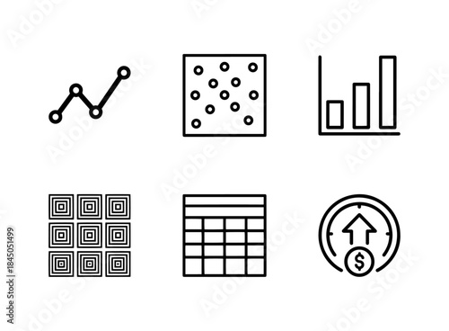 Line Graph Scatter Plot Histogram Heatmap Data Table KPI Key Performance Indicator Minimal Icon Set