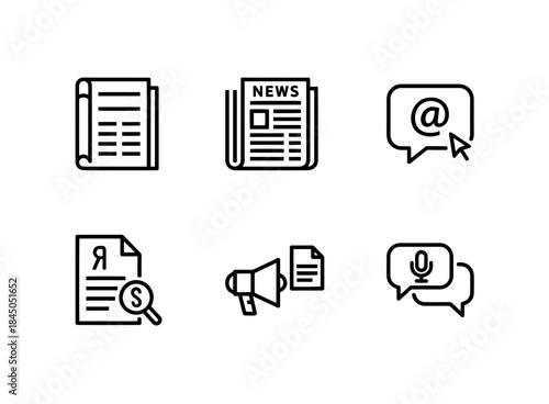Magazine Newspaper Blog Article Press Release Interview Minimal Bold Line Icon Set
