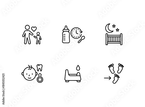Parent Child Bonding Feeding Schedule Sleep Schedule Teething Potty Training First Aid Minimal Icon Set