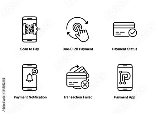 Payment App Scan to Pay One Click Payment Payment Status Payment Notification Transaction Minimal Icon Set