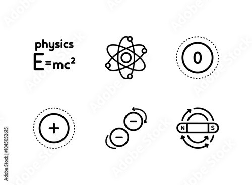 Physics Formula Atom Neutron Proton Electron Magnetic Field Minimal Bold Line Icon Set