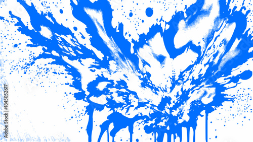 Vibrant Liquid Splash With Blue Paint on White. Abstract Dynamic Ink Drips and Splatter Explosion for Creative Art and Modern Design.